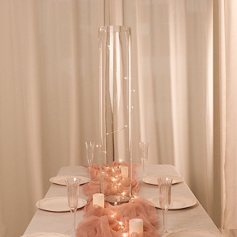 2 Clear Tall Round Cylinder Glass Flower Vases Table Centerpieces