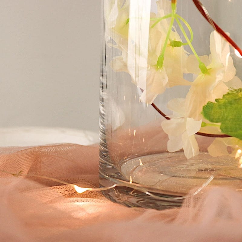 2 Clear Tall Round Cylinder Glass Flower Vases Table Centerpieces