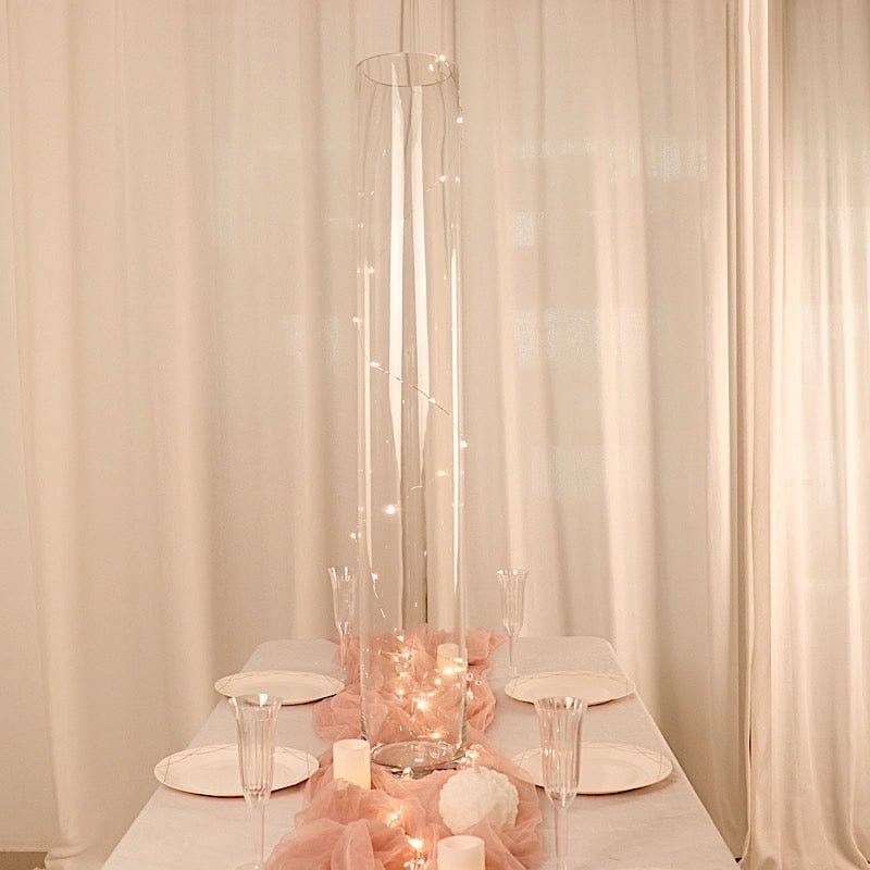 2 Clear Tall Round Cylinder Glass Flower Vases Table Centerpieces