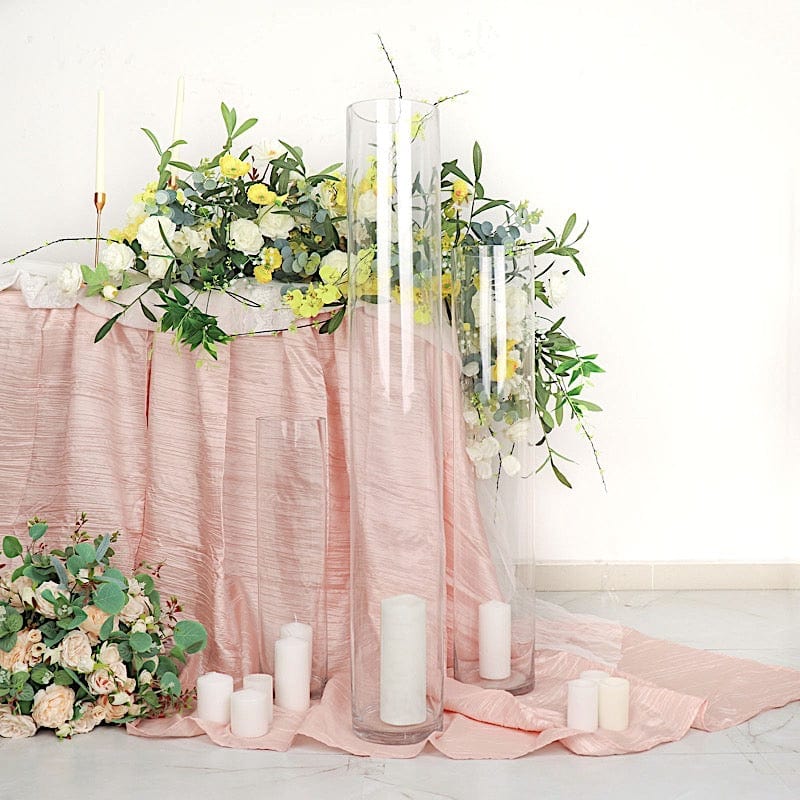 2 Clear Tall Round Cylinder Glass Flower Vases Table Centerpieces