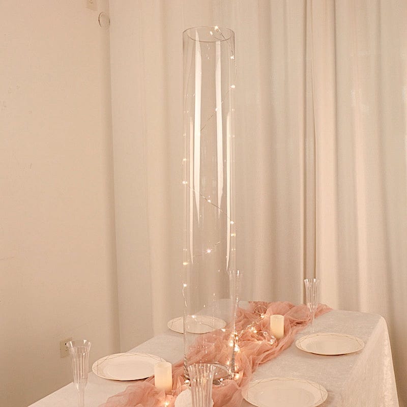2 Clear Tall Round Cylinder Glass Flower Vases Table Centerpieces