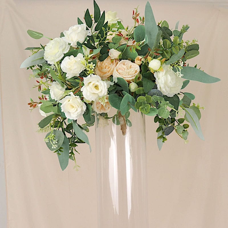 2 Clear Tall Round Cylinder Glass Flower Vases Table Centerpieces