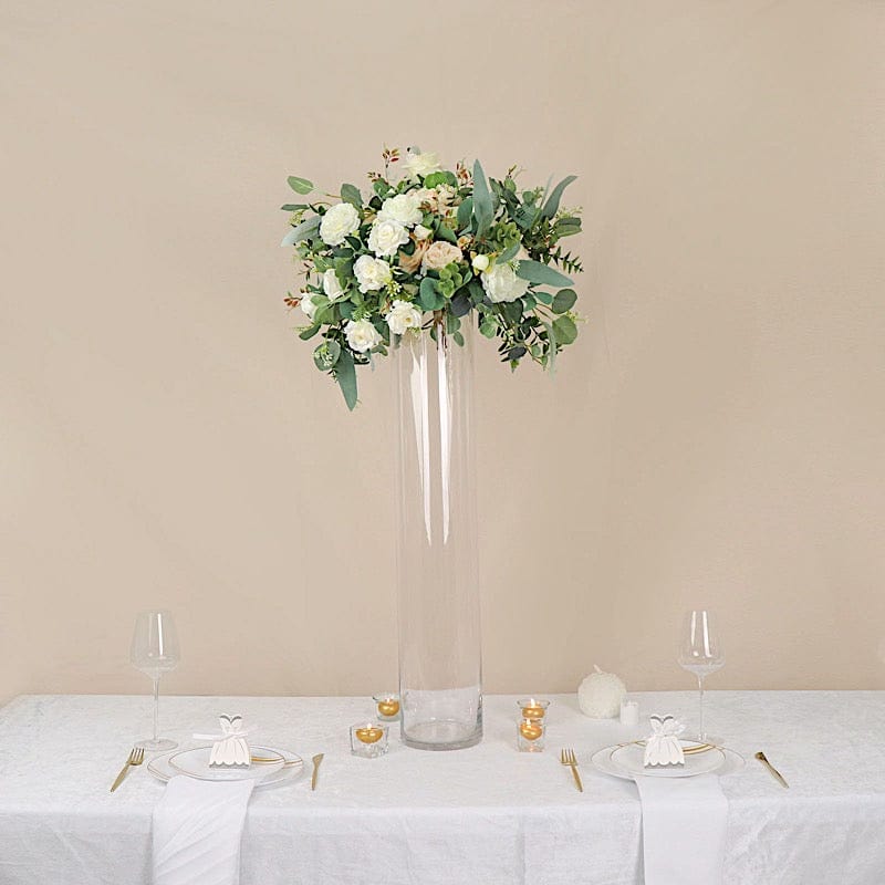 2 Clear Tall Round Cylinder Glass Flower Vases Table Centerpieces