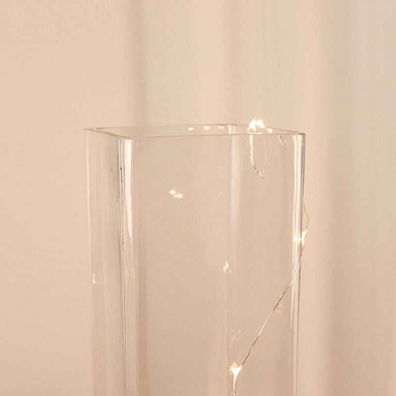 2 Clear Tall Square Cylinder Glass Flower Vases Table Centerpieces