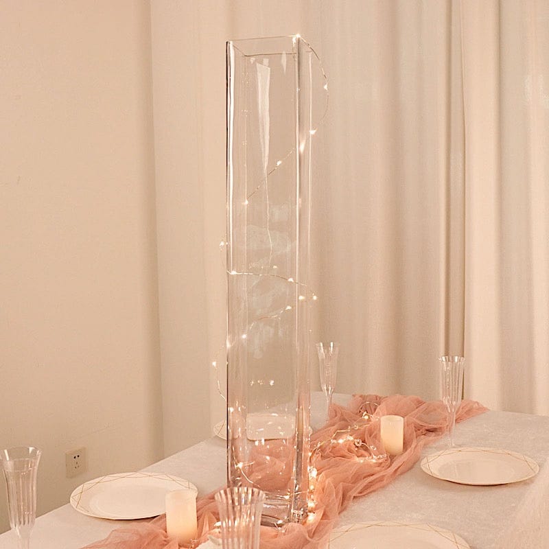 2 Clear Tall Square Cylinder Glass Flower Vases Table Centerpieces