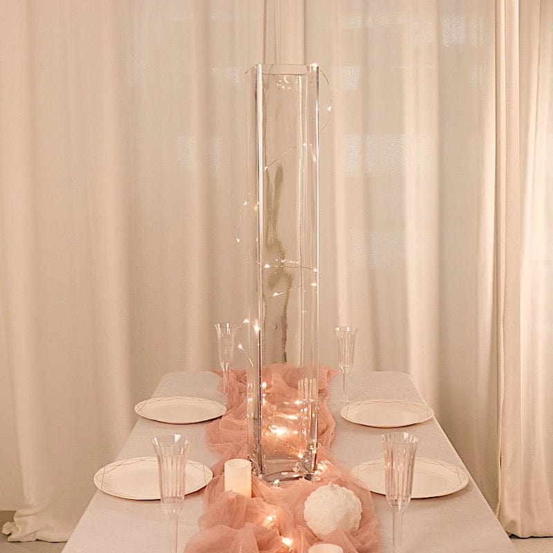 2 Clear Tall Square Cylinder Glass Flower Vases Table Centerpieces