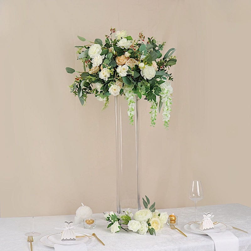 2 Clear Tall Square Cylinder Glass Flower Vases Table Centerpieces