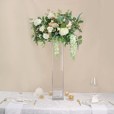 2 Clear Tall Square Cylinder Glass Flower Vases Table Centerpieces