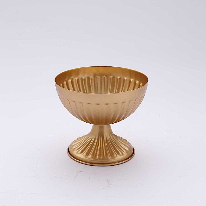 2 Gold 4 in Mini Compote Vases Ribbed Bowl Style Flower Pedestals Pots