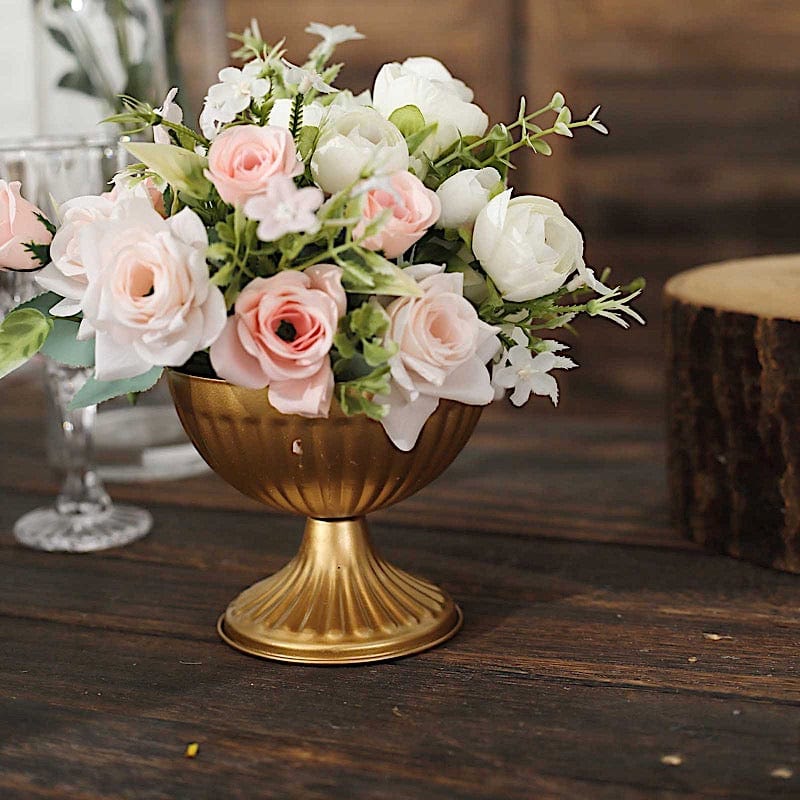 2 Gold 4 in Mini Compote Vases Ribbed Bowl Style Flower Pedestals Pots ...