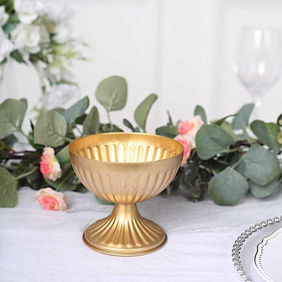 2 Gold 4 in Mini Compote Vases Ribbed Bowl Style Flower Pedestals Pots