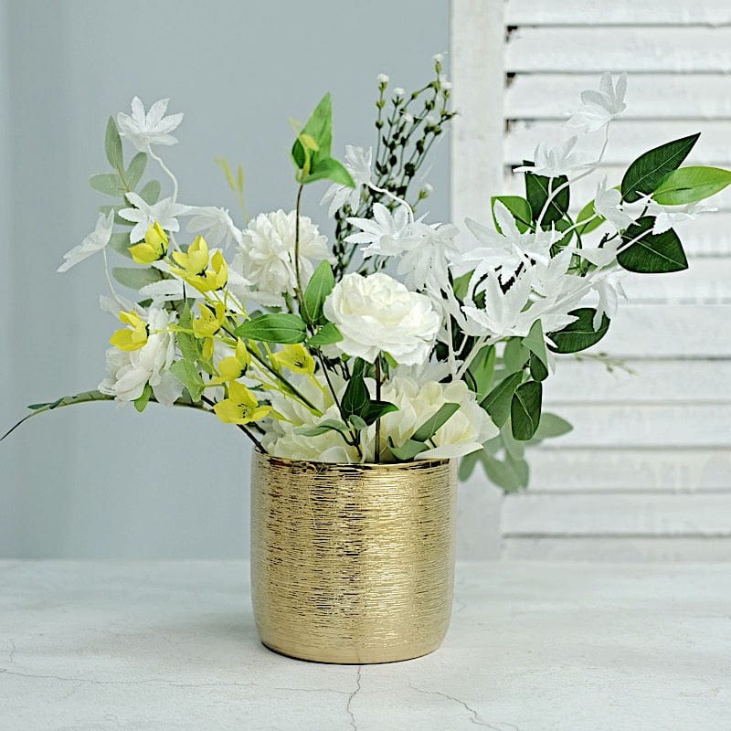 2.5 succulent pots 2-Pack Ceramic Flower Plant Pots 5" Round Textured Design Metallic Gold