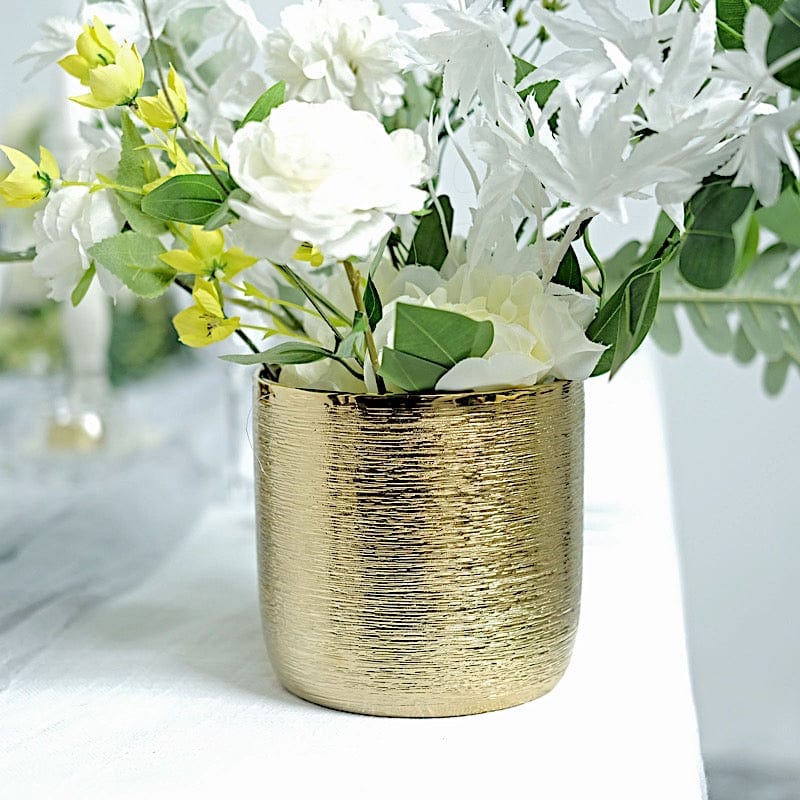 2 Gold 5 in Round Metallic Ceramic Succulent Planters Flower Plant Pots