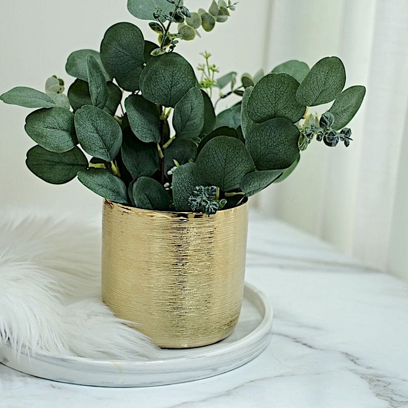 gold succulent pots 2-Pack Ceramic Flower Plant Pots 5" Round Textured Design Metallic Gold