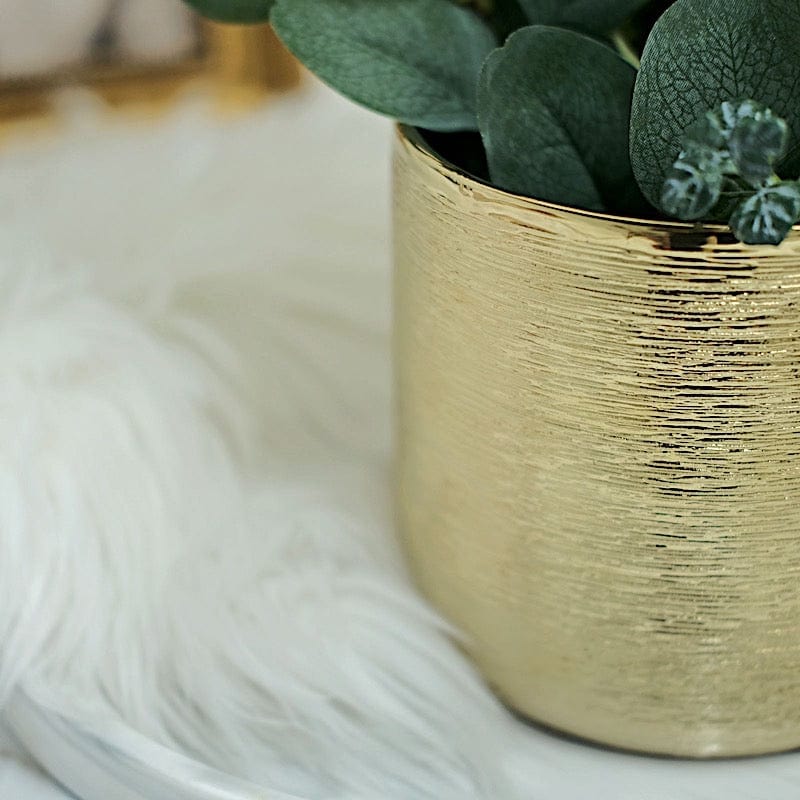 gold indoor plant pot 2-Pack Ceramic Flower Plant Pots 5" Round Textured Design Metallic Gold