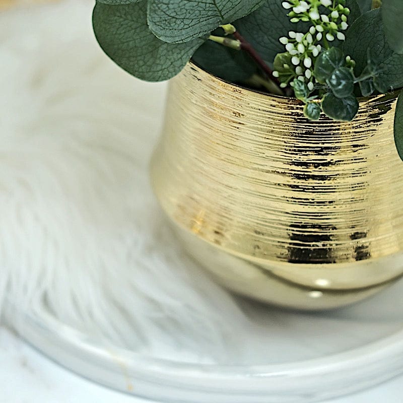 2 Gold 6 in Round Textured Ceramic Succulent Planters Flower Plant Pots