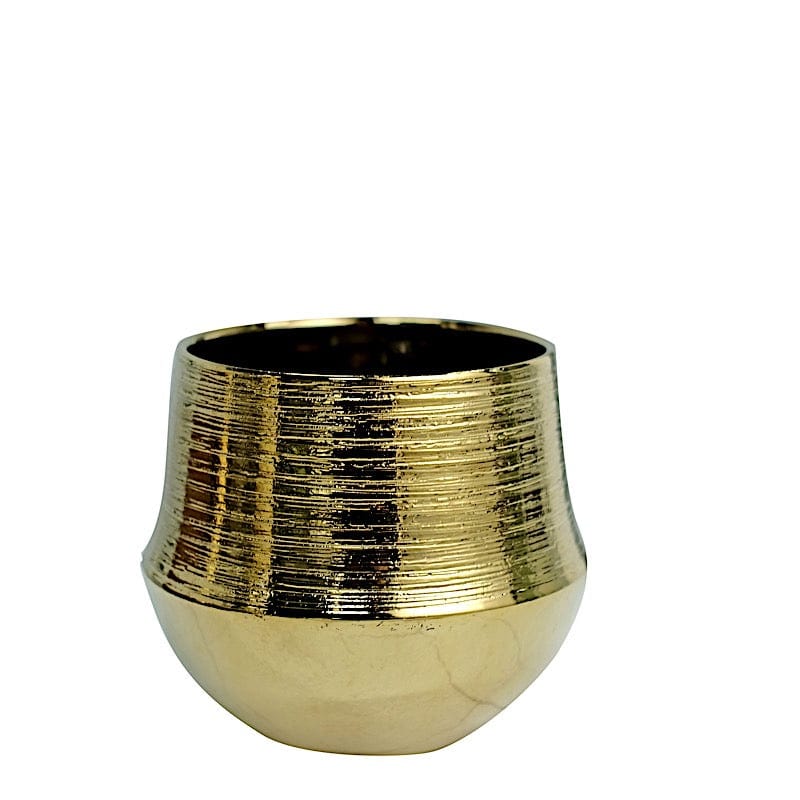 2 Gold 6 in Round Textured Ceramic Succulent Planters Flower Plant Pots