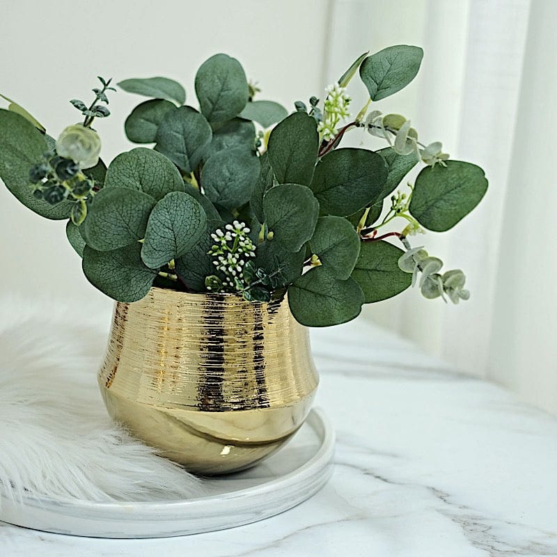 round ceramic succulent planter 2-Pack Ceramic Flower Plant Pots 6" Round Textured Design Metallic Gold