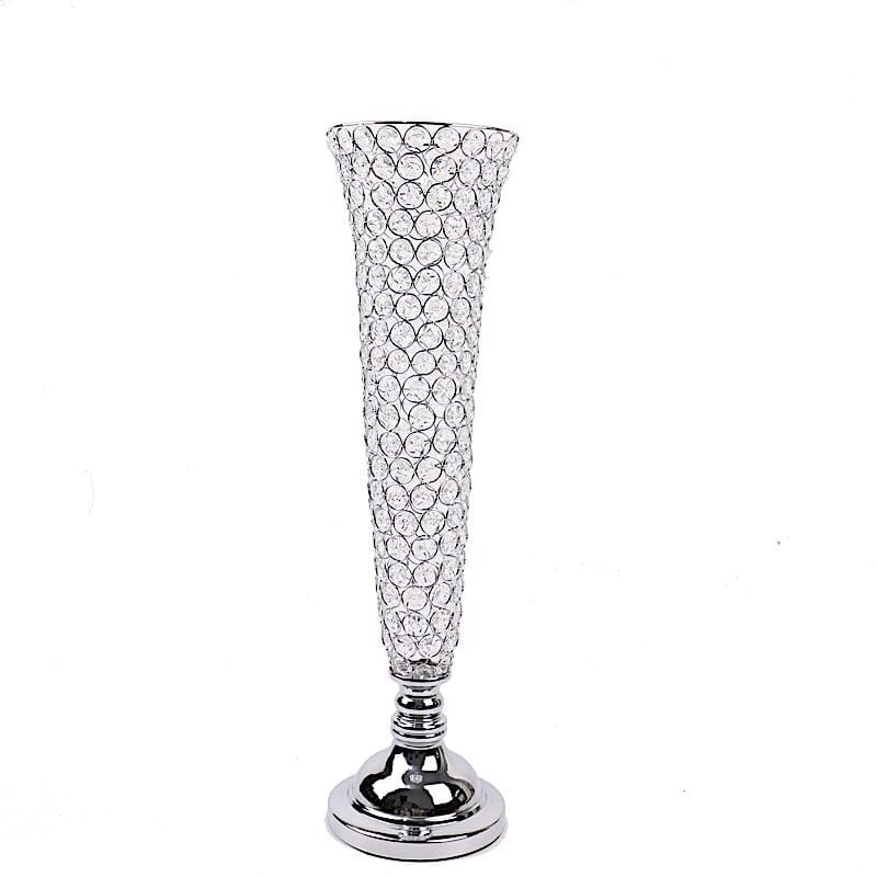 2 Metal 28 in tall Crystal Beaded Metal Trumpet Vases Centerpieces