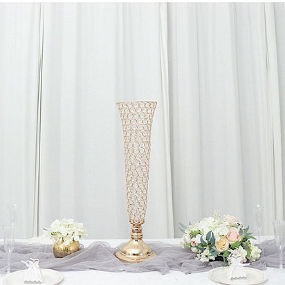 2 Metal 28 in tall Crystal Beaded Metal Trumpet Vases Centerpieces