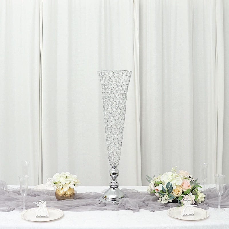 2 Metal 28 in tall Crystal Beaded Metal Trumpet Vases Centerpieces