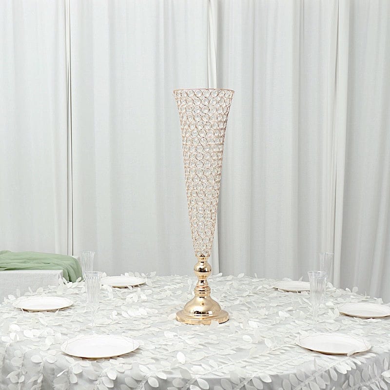 2 Metal 32 in tall Crystal Beaded Metal Trumpet Vases Centerpieces