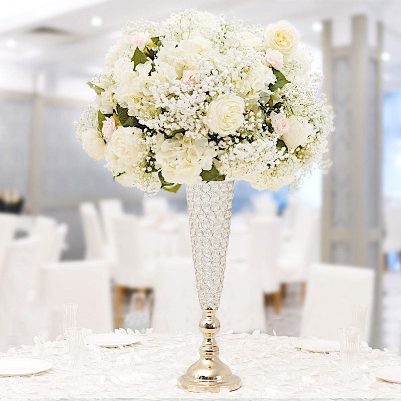 2 Metal 32 in tall Crystal Beaded Metal Trumpet Vases Centerpieces