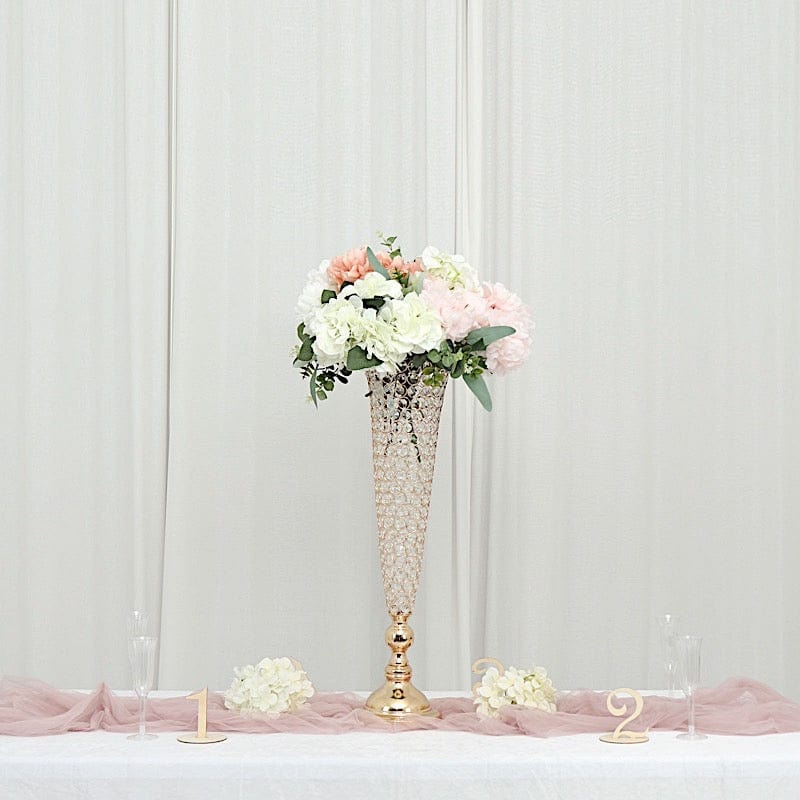 2 Metal 32 in tall Crystal Beaded Metal Trumpet Vases Centerpieces