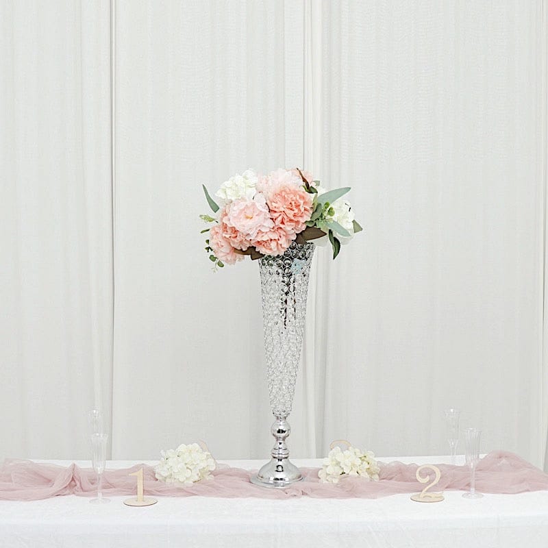 2 Metal 32 in tall Crystal Beaded Metal Trumpet Vases Centerpieces