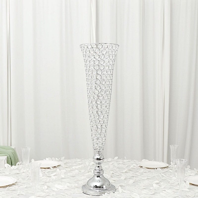 2 Metal 32 in tall Crystal Beaded Metal Trumpet Vases Centerpieces