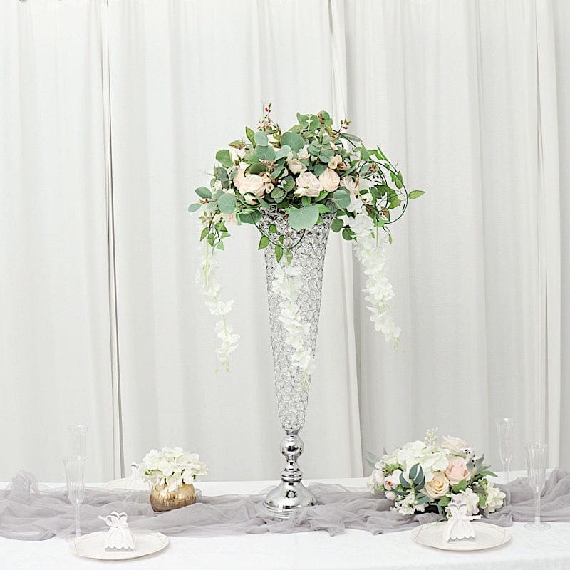 2 Metal 32 in tall Crystal Beaded Metal Trumpet Vases Centerpieces