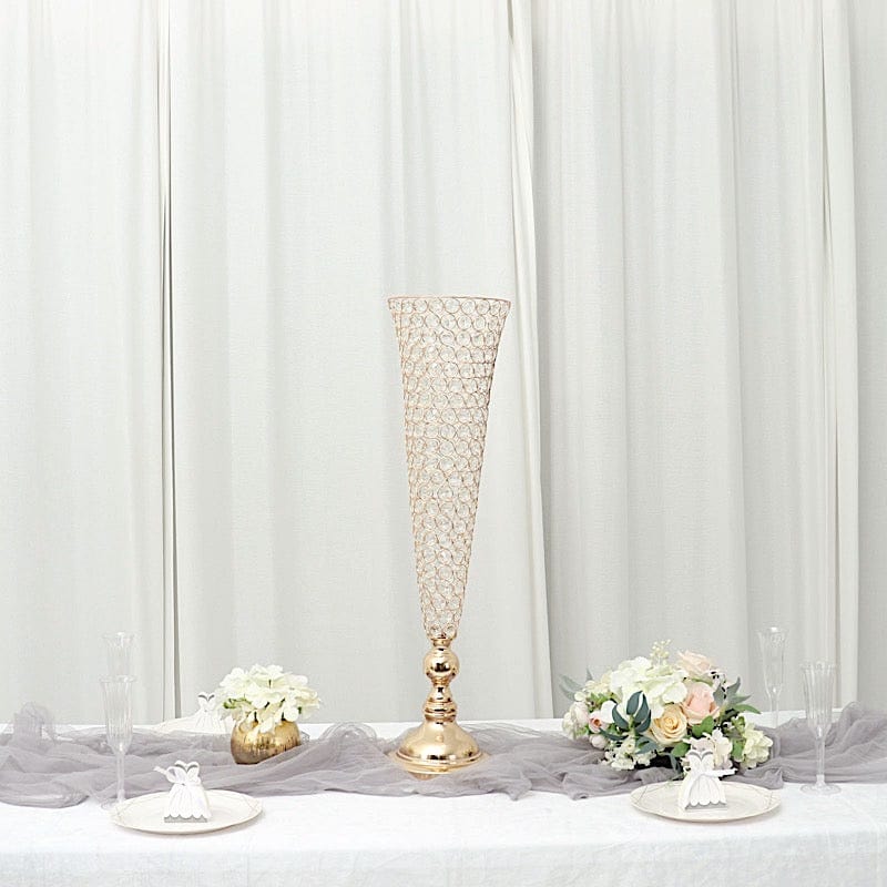 2 Metal 32 in tall Crystal Beaded Metal Trumpet Vases Centerpieces
