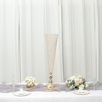 2 Metal 32 in tall Crystal Beaded Metal Trumpet Vases Centerpieces