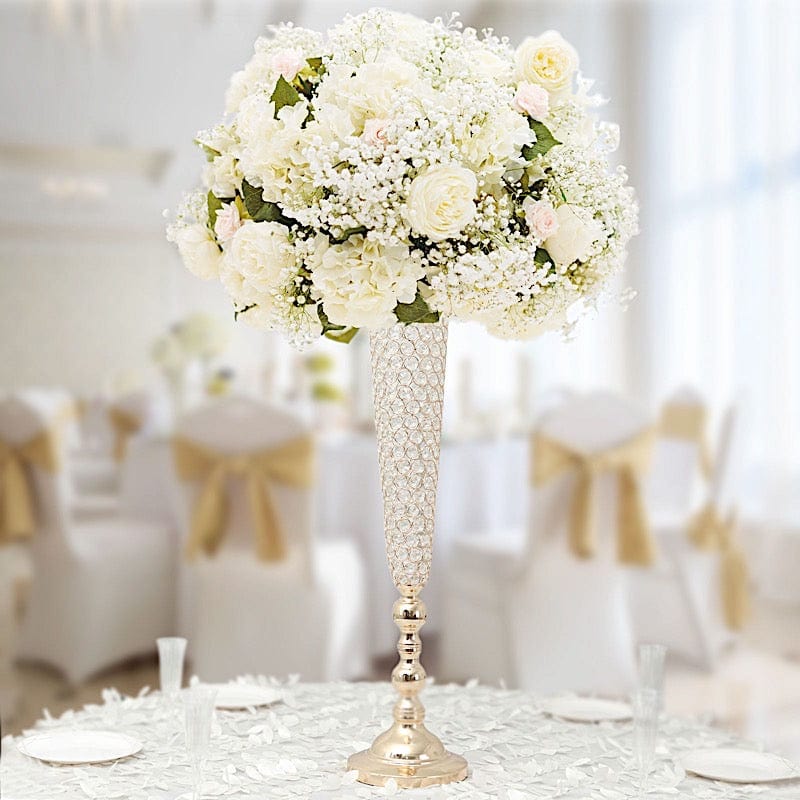 2 Metal 40 in tall Crystal Beaded Metal Trumpet Vases Centerpieces