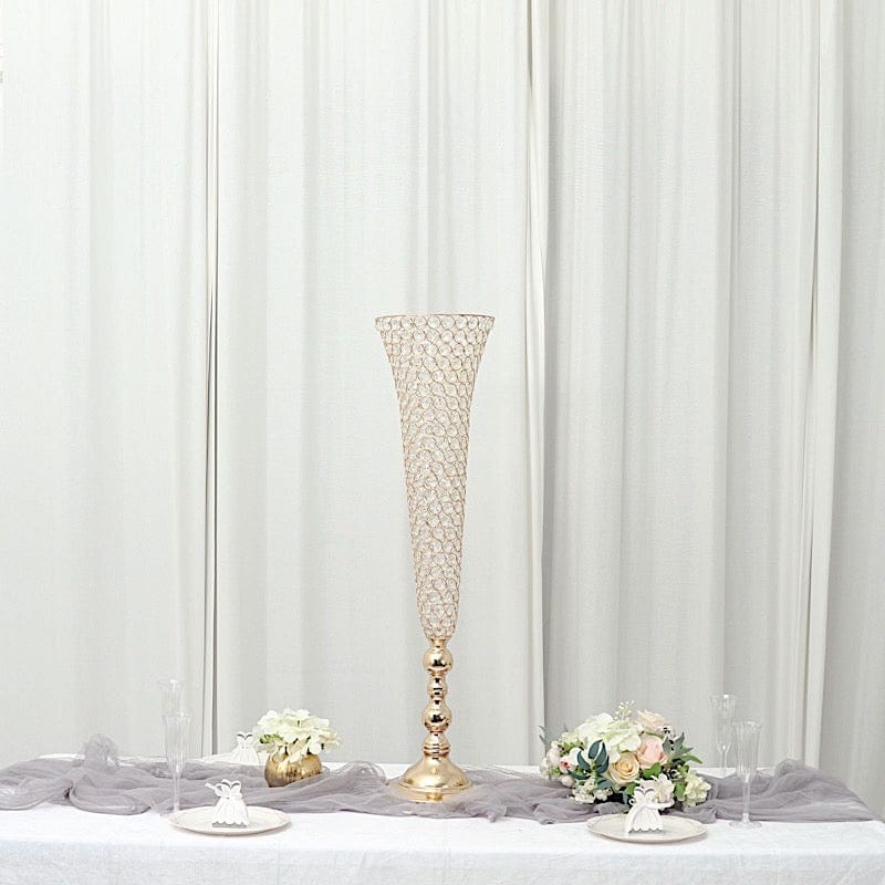 2 Metal 40 in tall Crystal Beaded Metal Trumpet Vases Centerpieces