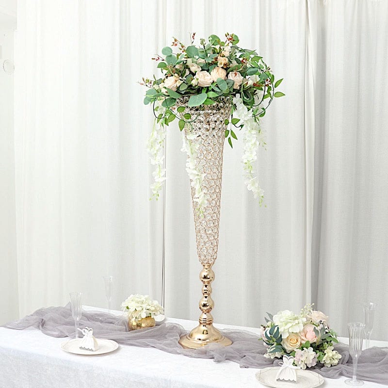 2 Metal 40 in tall Crystal Beaded Metal Trumpet Vases Centerpieces
