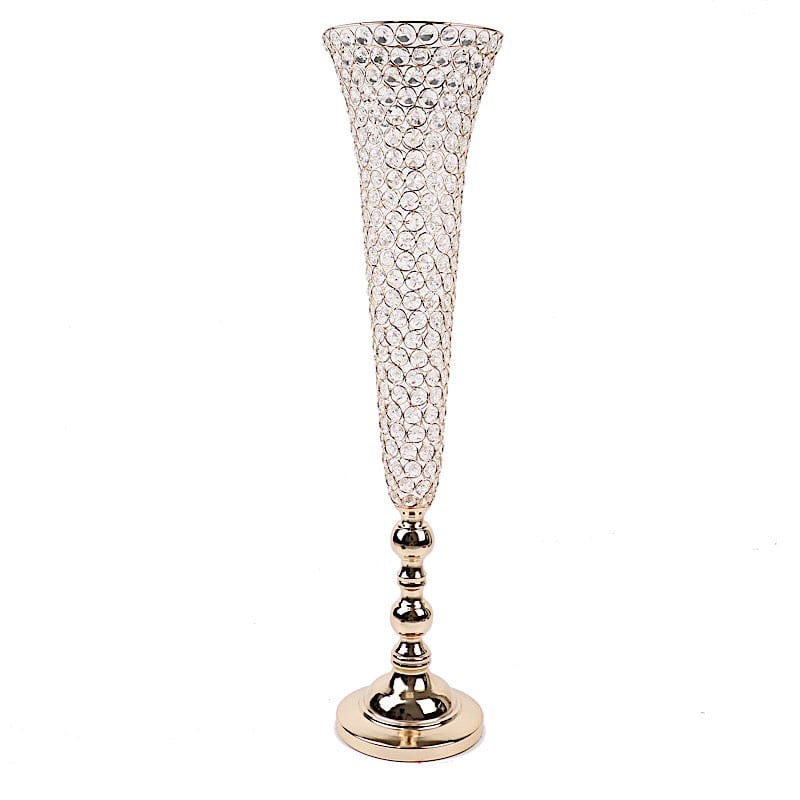2 Metal 40 in tall Crystal Beaded Metal Trumpet Vases Centerpieces