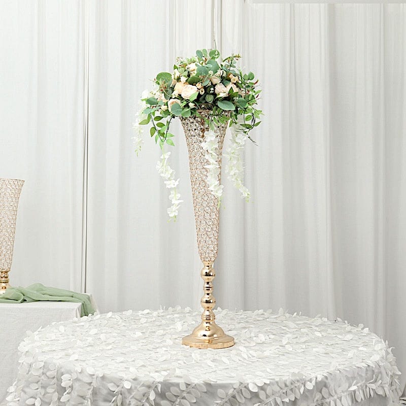 2 Metal 40 in tall Crystal Beaded Metal Trumpet Vases Centerpieces