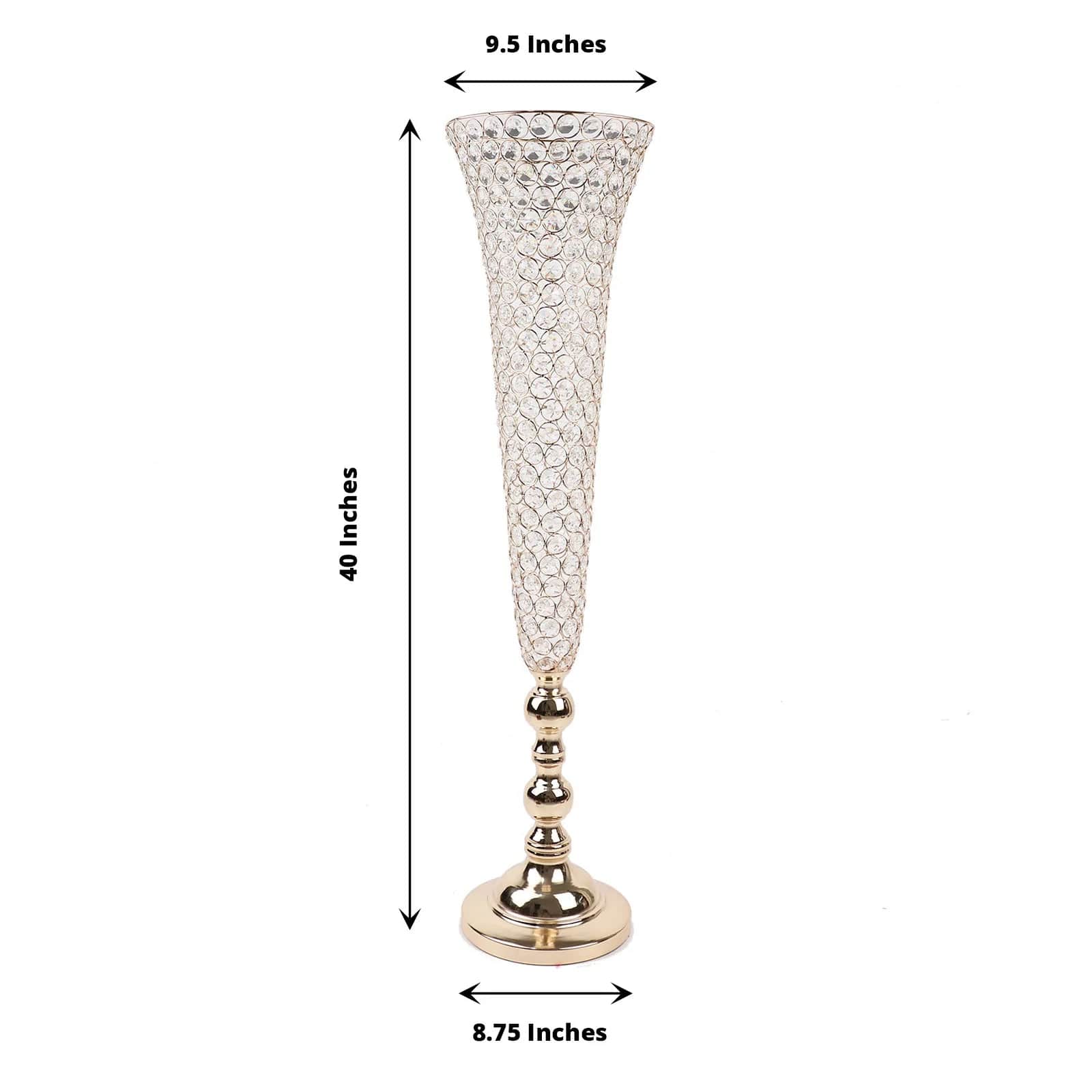 2 Metal 40 in tall Crystal Beaded Metal Trumpet Vases Centerpieces