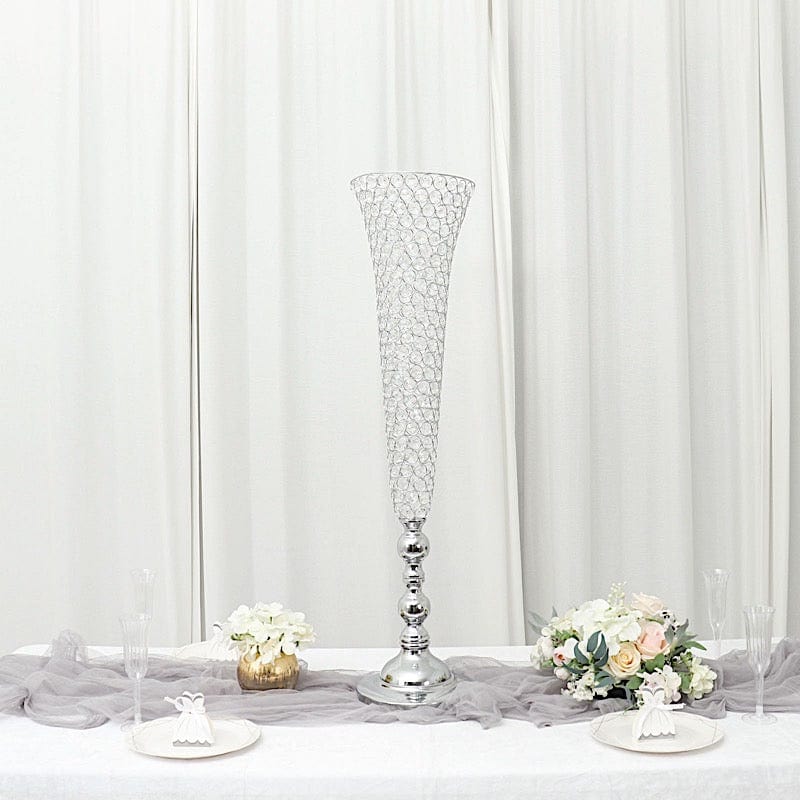 2 Metal 40 in tall Crystal Beaded Metal Trumpet Vases Centerpieces