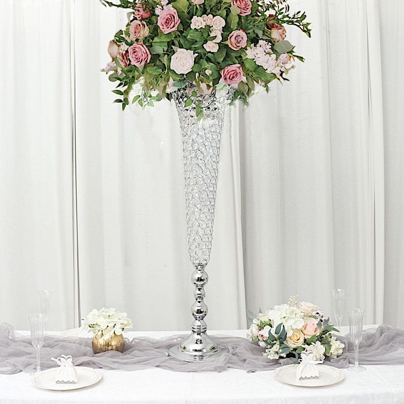 2 Metal 40 in tall Crystal Beaded Metal Trumpet Vases Centerpieces