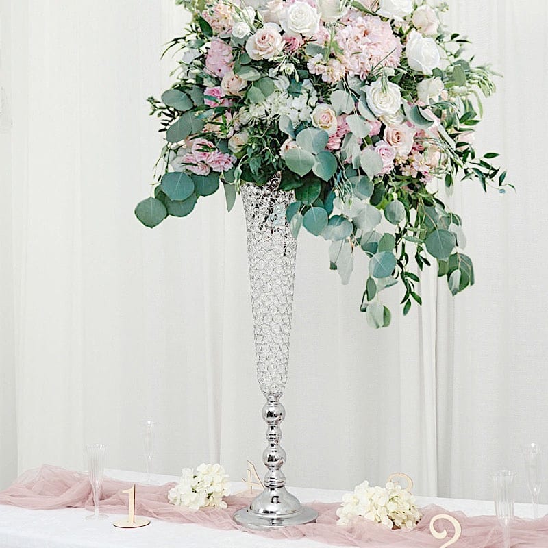 2 Metal 40 in tall Crystal Beaded Metal Trumpet Vases Centerpieces