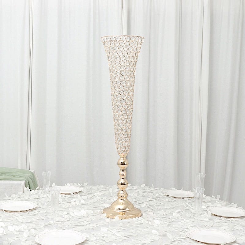 2 Metal 40 in tall Crystal Beaded Metal Trumpet Vases Centerpieces