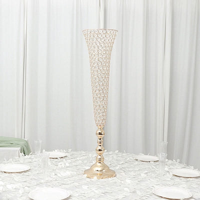 2 Metal 40 in tall Crystal Beaded Metal Trumpet Vases Centerpieces