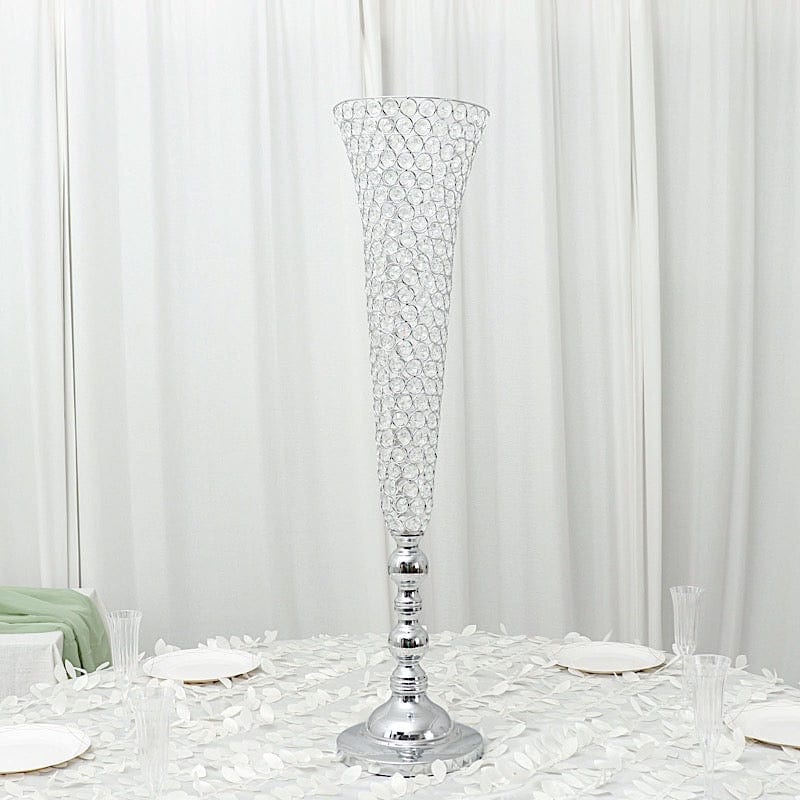2 Metal 40 in tall Crystal Beaded Metal Trumpet Vases Centerpieces