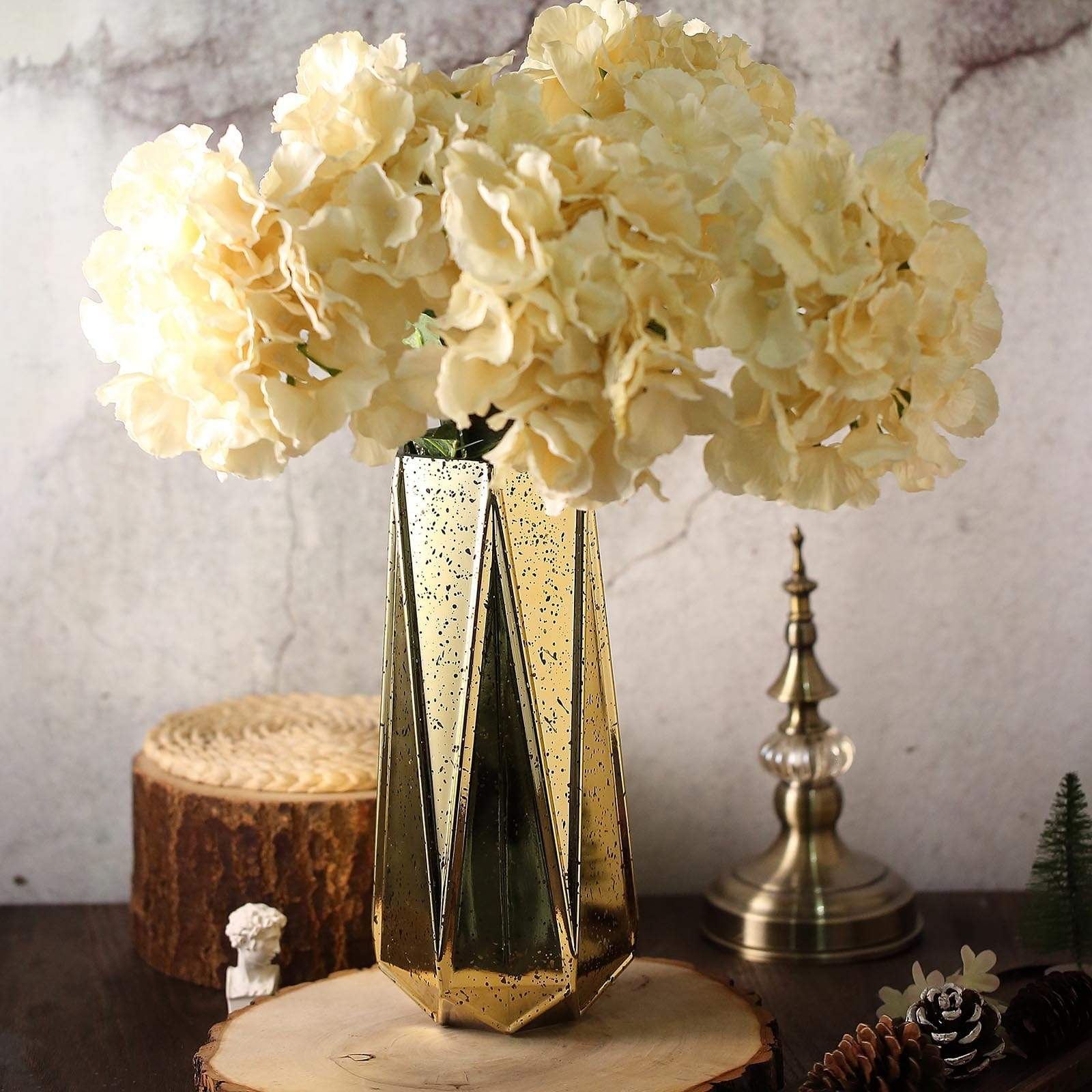 2 pcs 7 in tall Gold Geometric Mercury Glass Vases Centerpieces