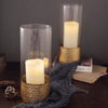 2 pcs 12 in tall Clear with Gold Honeycomb Trim Glass Cylinder Vases