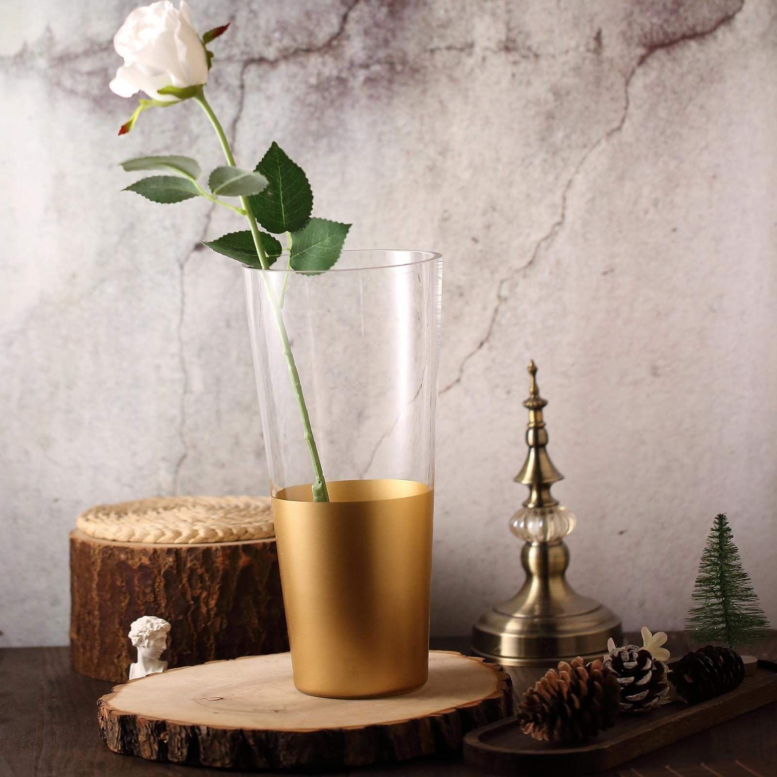 2 pcs 3 in tall Clear with Gold Spray Glass Square Vases