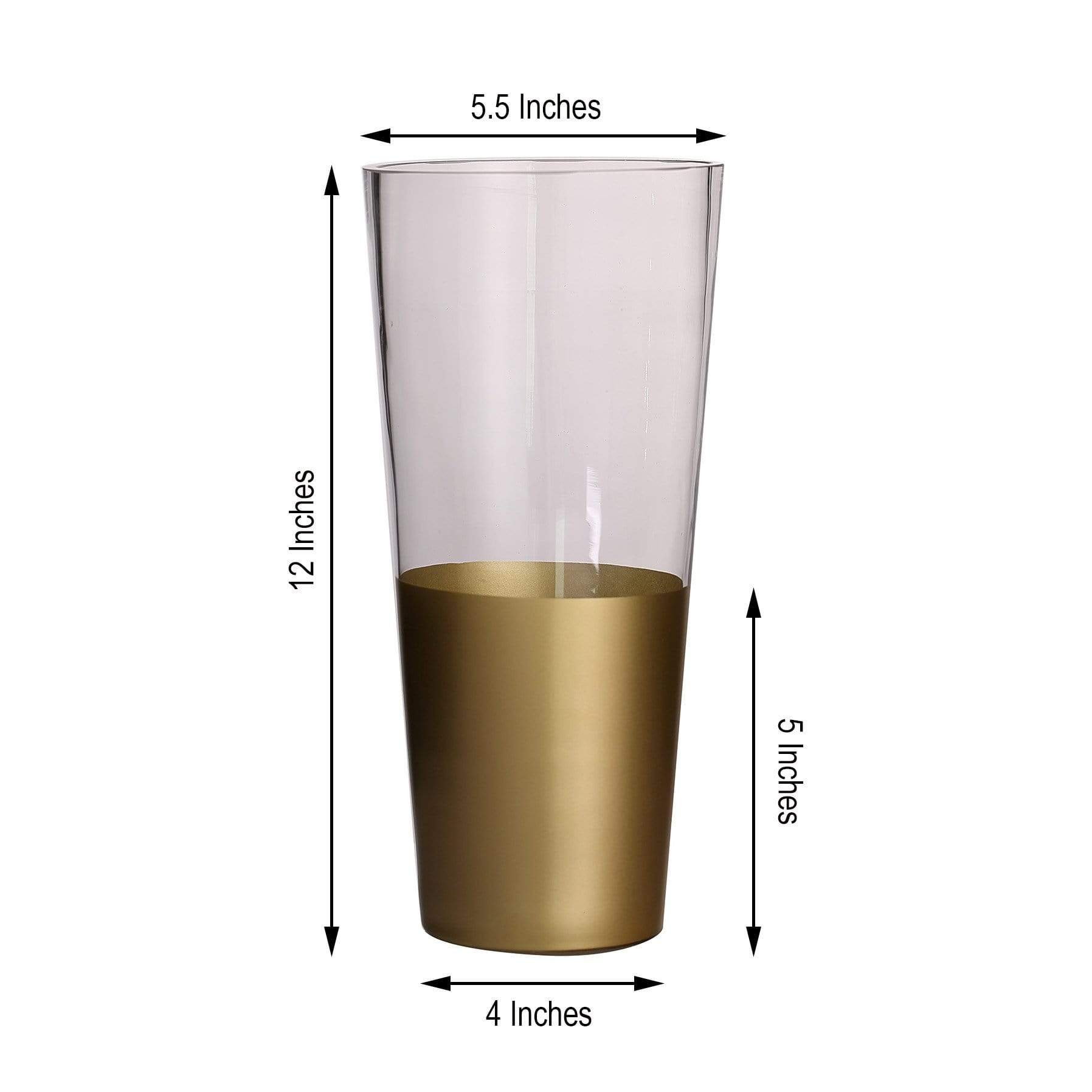 2 pcs 12 in tall Clear with Gold Spray Glass Cylinder Vases