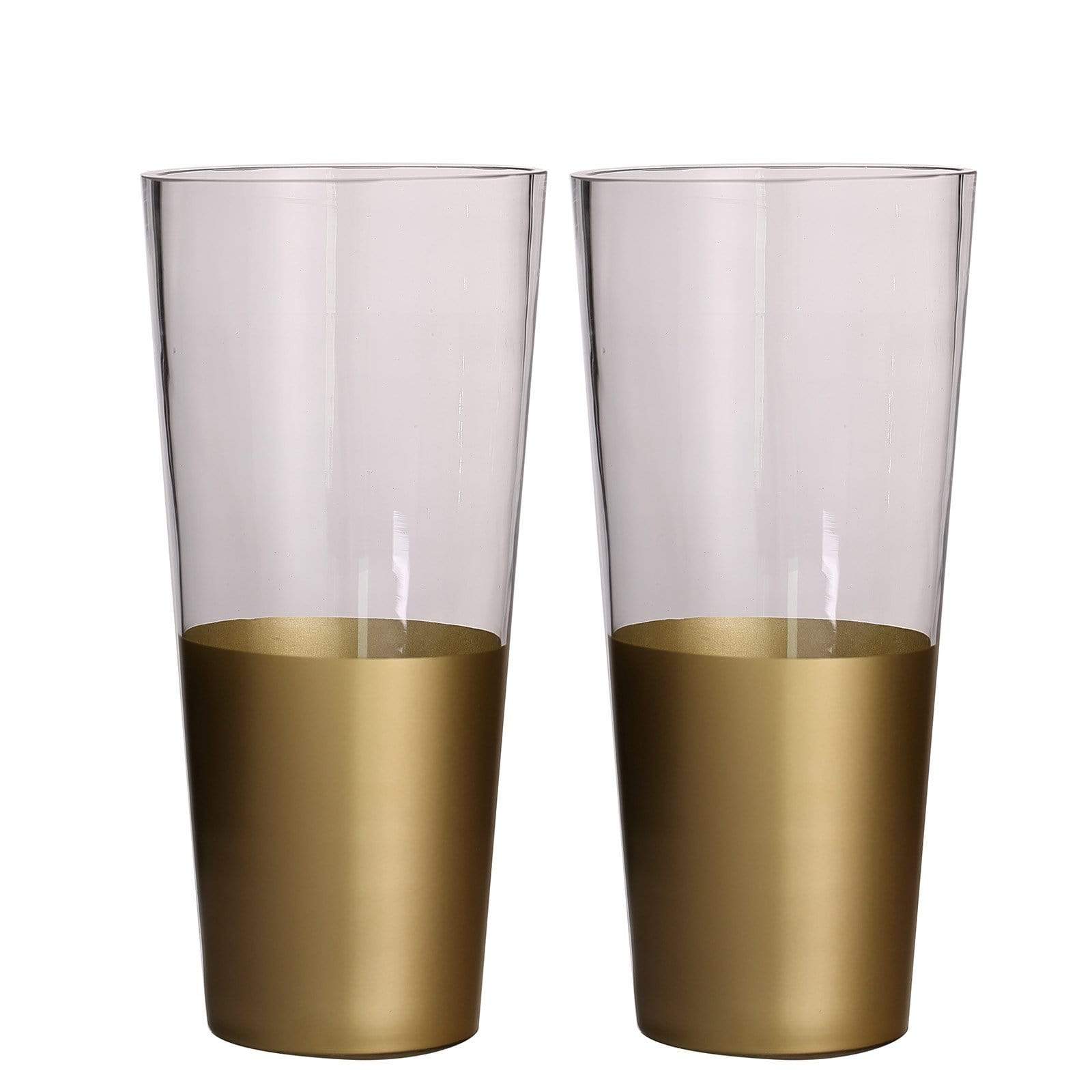 2 pcs 12 in tall Clear with Gold Spray Glass Cylinder Vases